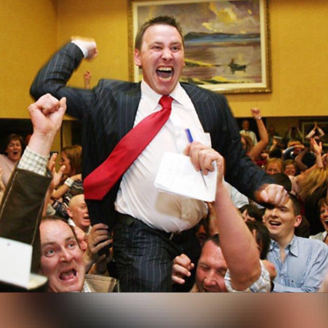 Joe Carey celebrating his election to Dáil Éireann in 2007